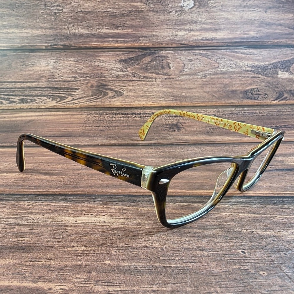 Ray-Ban RB 5256 5057 Dark Tortoise Yellow Logo Print Eyeglasses 52-16-135